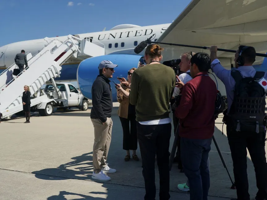 وزير الخارجية الأميركي ماركو روبيو يدلي بتصريحات صحافية في قاعدة أندروز الجوية بولاية ماريلاند قبل التوجه إلى إسرائيل. 13 سبتمبر 2025 - REUTERS