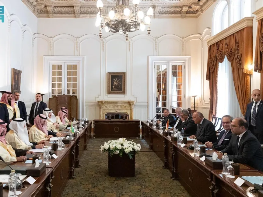 جانب من اجتماع لجنة المتابعة والتشاور السياسي بين المملكة العربية السعودية وجمهورية مصر العربية على مستوى وزيري الخارجية الأمير فيصل بن فرحان والوزير السابق سامح شكري 28 يناير 2024 - وكالة الأنباء السعودية