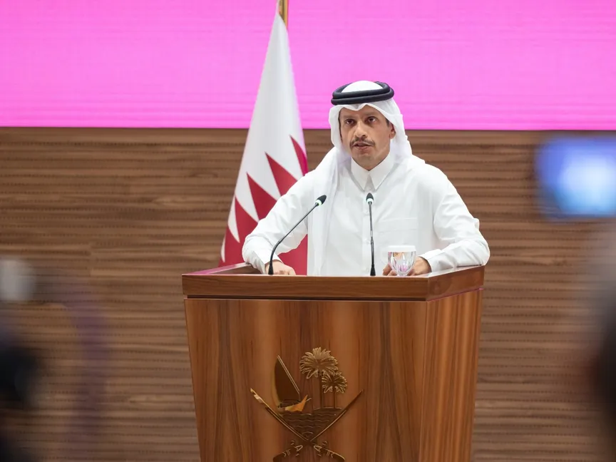 رئيس مجلس الوزراء وزير الخارجية القطري الشيخ محمد بن عبد الرحمن آل ثاني يتحدث خلال مؤتمر صحافي في الدوحة. 9 سبتمبر 2025 - X@MofaQatar_AR