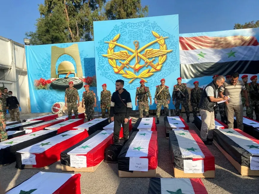 جانب من مراسم تشييع ضحايا هجوم الكلية الحربية بمدينة حمص في سوريا. 06 أكتوبر 2023 - Reuters