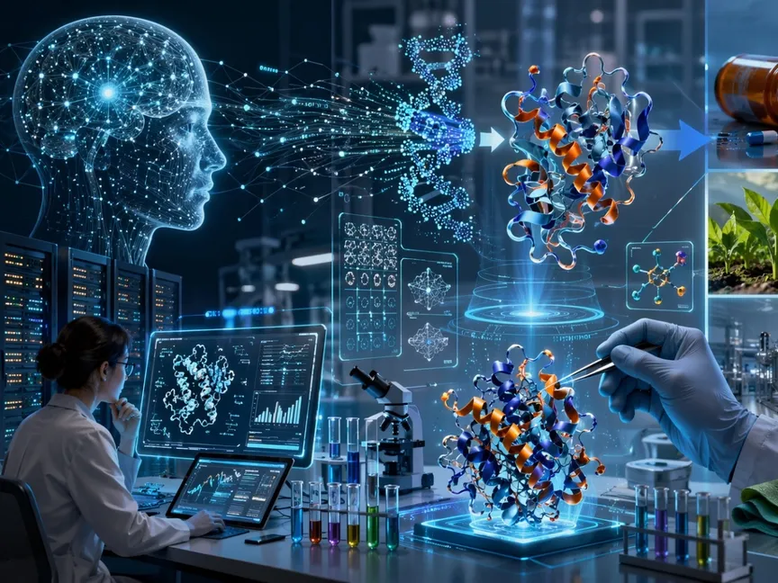 الذكاء الاصطناعي يعيد تشكيل هندسة البروتينات، صورة مولدة - الشرق