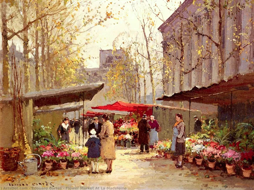 لوحة "سوق أزهار مادلين" للفرنسي إدوارد ليون كورتيس - artrenewal.org