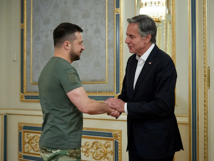 الرئيس الأوكراني فولوديمير زيلينسكي يستقبل وزير الخارجية الأميركي أنتوني بلينكن في كييف، أوكرانيا - 8 سبتمبر 2022 - REUTERS