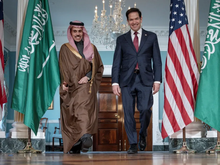 وزير الخارجية الأميركي ماركو روبيو يلتقي نظيره السعودي الأمير فيصل بن فرحان في وزارة الخارجية بواشنطن. 9 أبريل 2025 - REUTERS