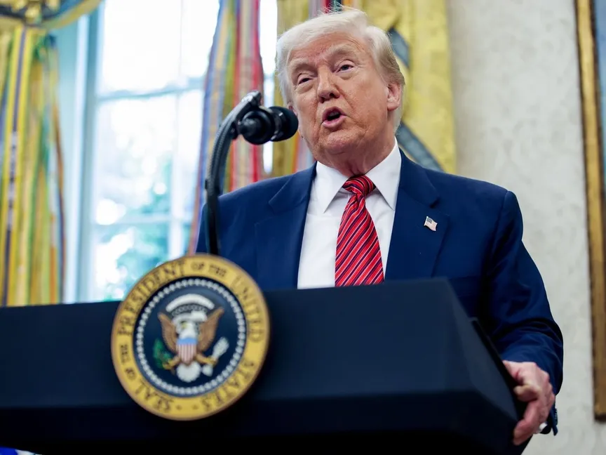 الرئيس الأميركي دونالد ترمب خلال كلمة في البيت الأبيض. 7 مايو 2025 - Bloomberg