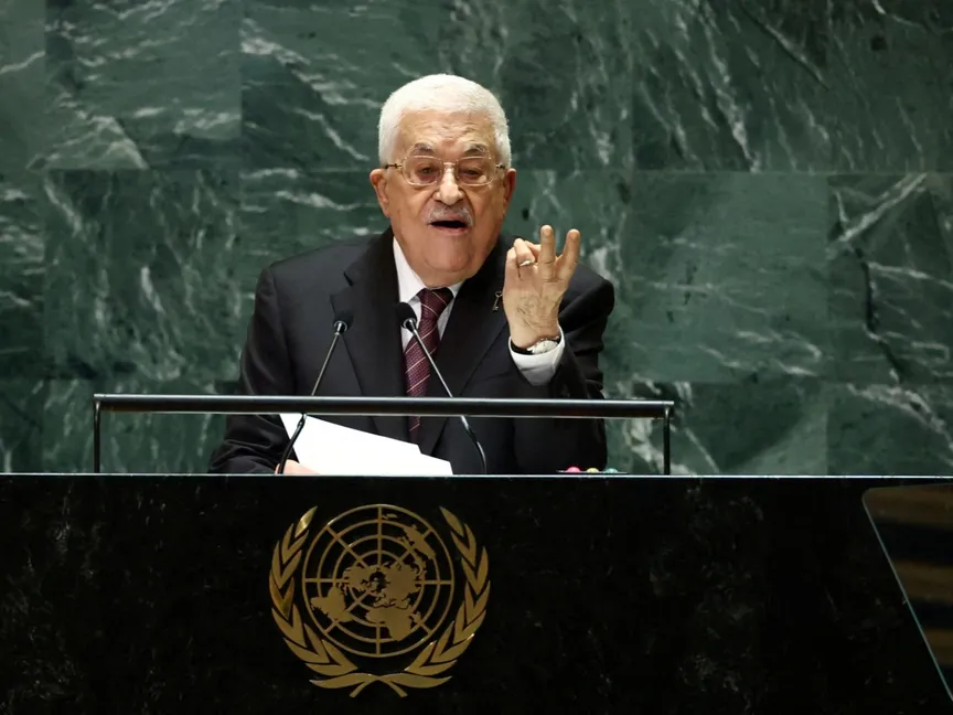 الرئيس الفلسطيني محمود عباس يلقي كلمة أمام الدورة التاسعة والسبعين للجمعية العامة للأمم المتحدة في نيويورك بالولايات المتحدة. 26 سبتمبر 2024 - Reuters