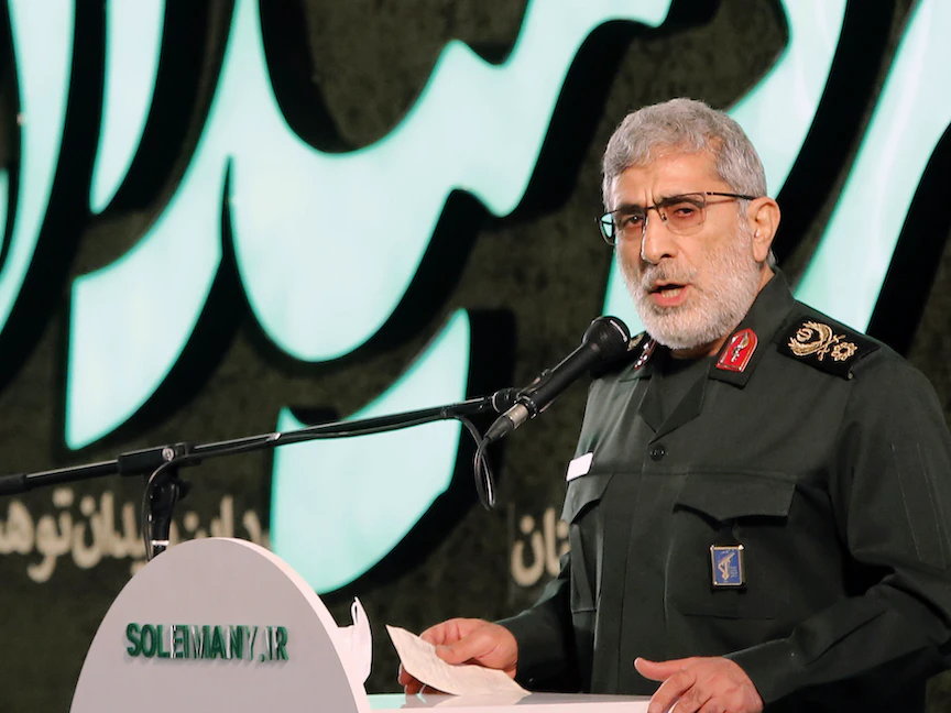 قائد فيلق القدس الإيراني إسماعيل قآني يتحدث خلال فعالية بمناسبة الذكرى الأولى لوفاة الجنرال قاسم سليماني في طهران - 1 يناير 2021 - AFP