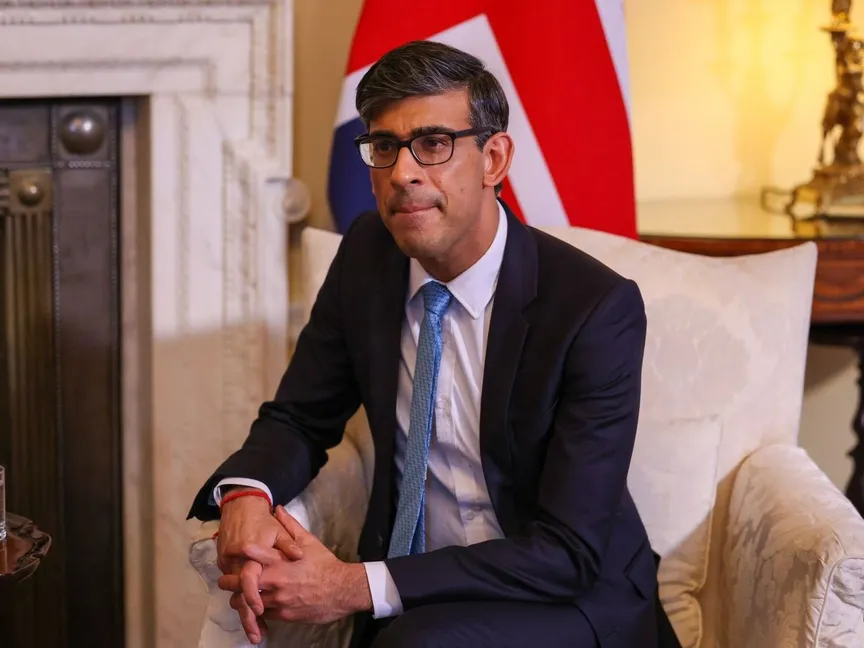 رئيس الوزراء البريطاني ريشي سوناك في "داونينج ستريت" بلندن. 15 فبراير 2024 - Bloomberg