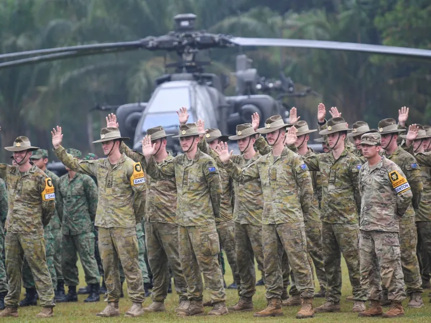 جنود من الجيش الأسترالي خلال افتتاح مناورات درع جارودا في إندونيسيا. 3 أغسطس 2022 - Reuters