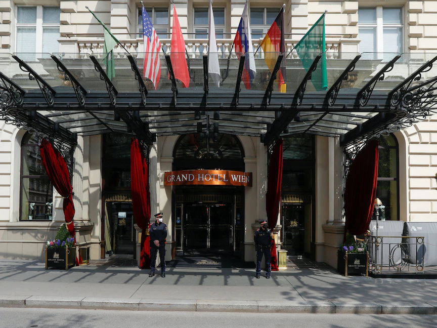 موقع انعقاد محادثات الاتفاق النووي الإيراني في فيينا، 20 أبريل 2021 - REUTERS