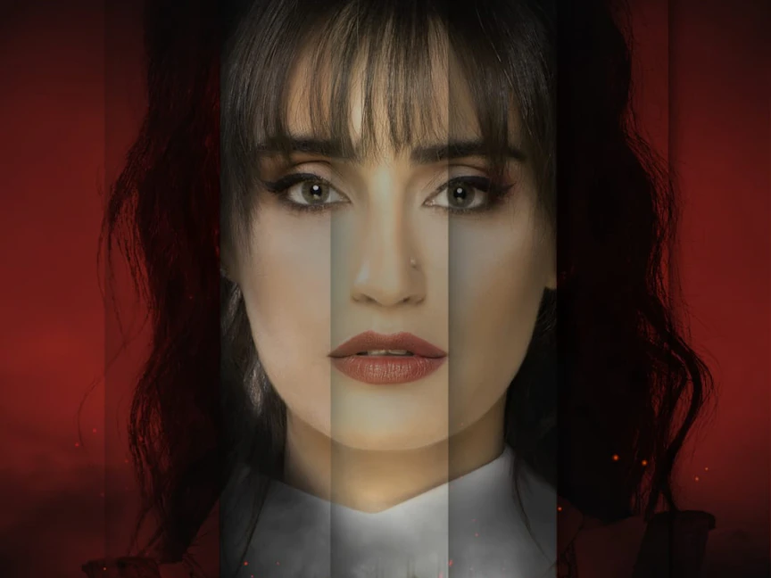 إيميه صيّاح في ملصق عن دورها في مسلسل "رقصة مطر" - المكتب الإعلامي للشركة المنتجة