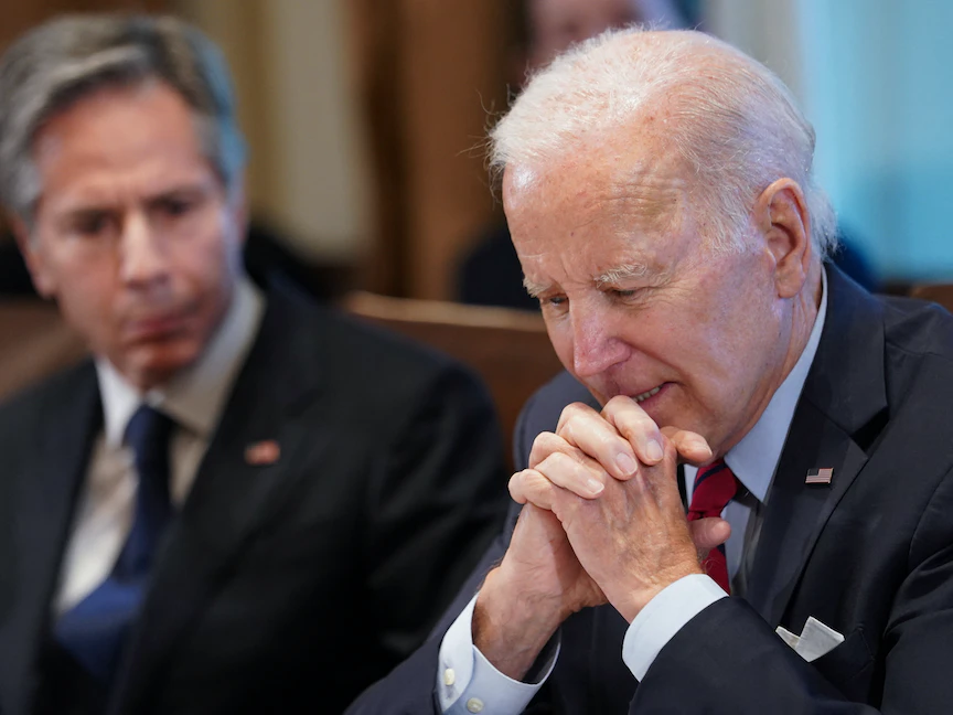 الرئيس الأميركي جو بايدن خلال اجتماع لمجلس لإدارته في البيت الأبيض بواشنطن. 5 يناير 2023 - REUTERS