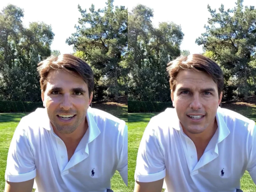 الممثل توم كروز (إلى اليمين) وشبيه توم كروز الممثل مايك فيشر (إلى اليسار) - يوتيوب