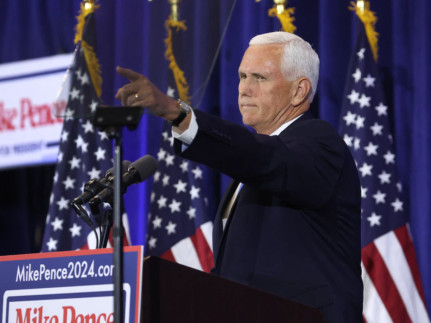 نائب الرئيس الأميركي السابق مايك بنس يعلن ترشحه رسمياً لانتخابات 2024 في ولاية أيوا. 7 يونيو 2023 - Getty Images