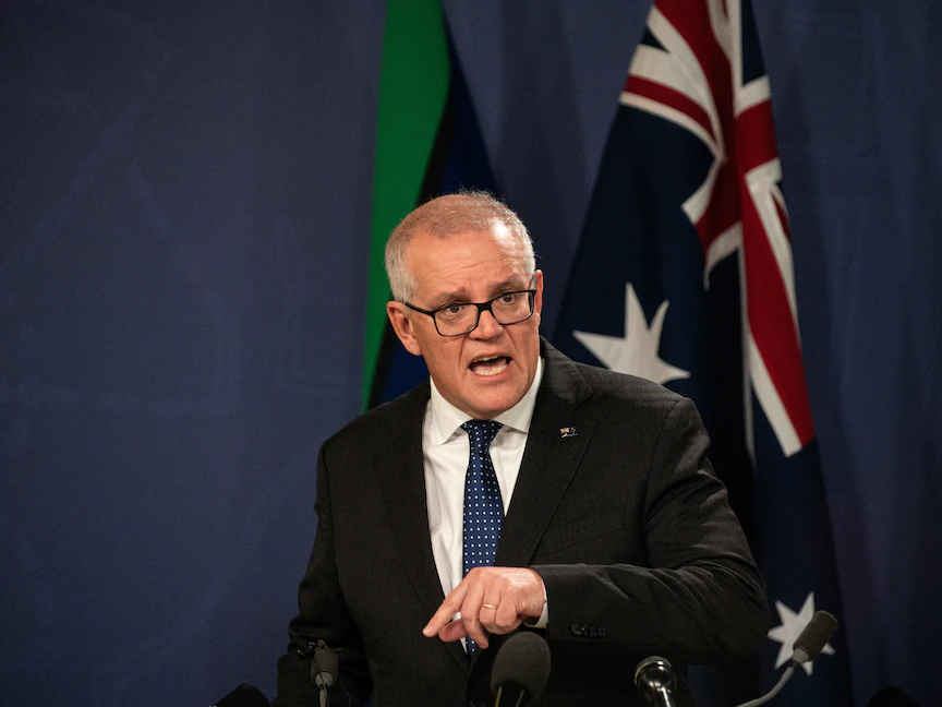 رئيس الوزراء الأسترالي السابق سكوت موريسون خلال مؤتمر صحافي في سيدني - 17 أغسطس 2022 - REUTERS