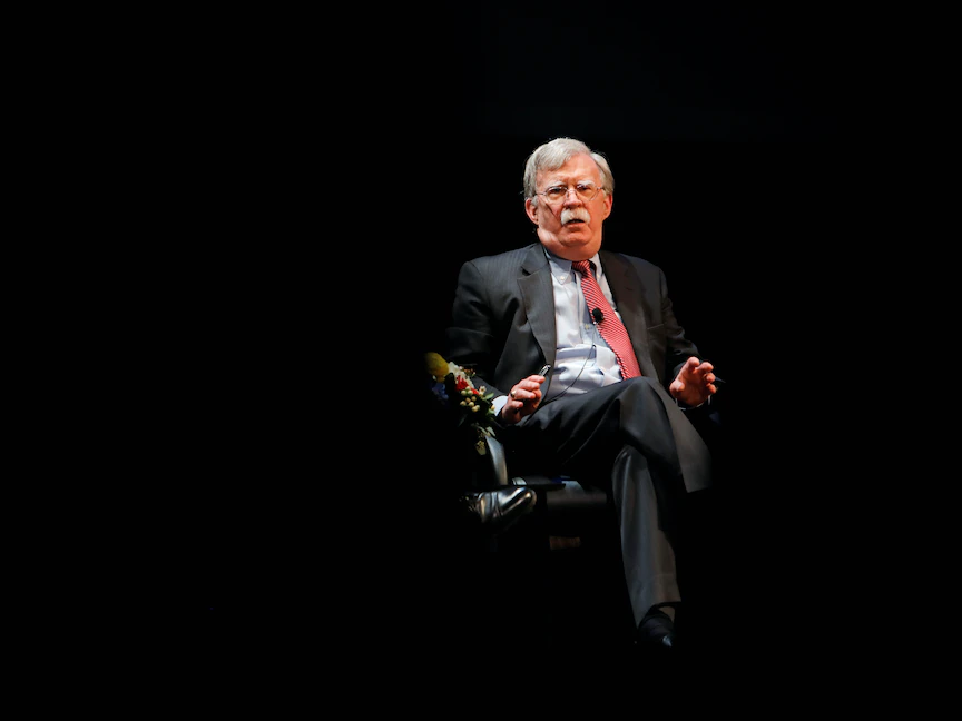 مستشار الأمن القومي الأميركي السابق جون بولتون خلال محاضرة له في جامعة ديوك بولاية نورث كارولينا بالولايات المتحدة- 18 فبراير 2020 - REUTERS