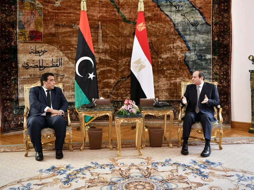 الرئيس المصري عبد الفتاح السيسي خلال لقائه رئيس المجلس الرئاسي الليبي محمد المنفي في القاهرة - 25 مارس 2021 - facebook/Egy.Pres.Spokesman