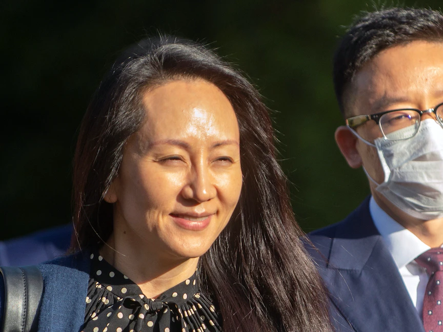 مينج وانزو تصل لمحكمة في فانكوفر للمثول افتراضياً أمام محكمة فيدرالية بنيويورك، 24 سبتمبر 2021 - REUTERS