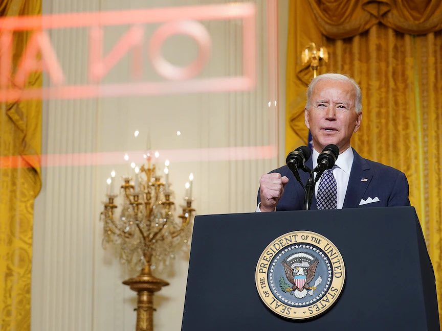 الرئيس الأميركي جو بايدن يلقي كلمته في مؤتمر ميونخ للأمن من الغرفة الشرقية بالبيت الأبيض - 19 فبراير 2021 - REUTERS