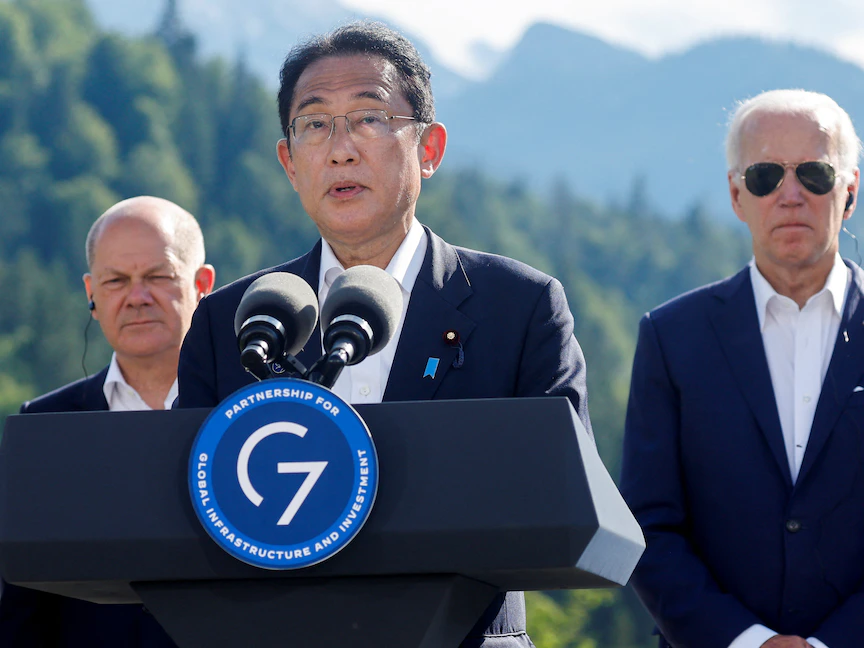 كلمة رئيس الوزراء الياباني الجديد فوميو كيشيدا خلال قمة مجموعة السبع في بفاريا بألمانيا. 26 يناير 2022 - REUTERS