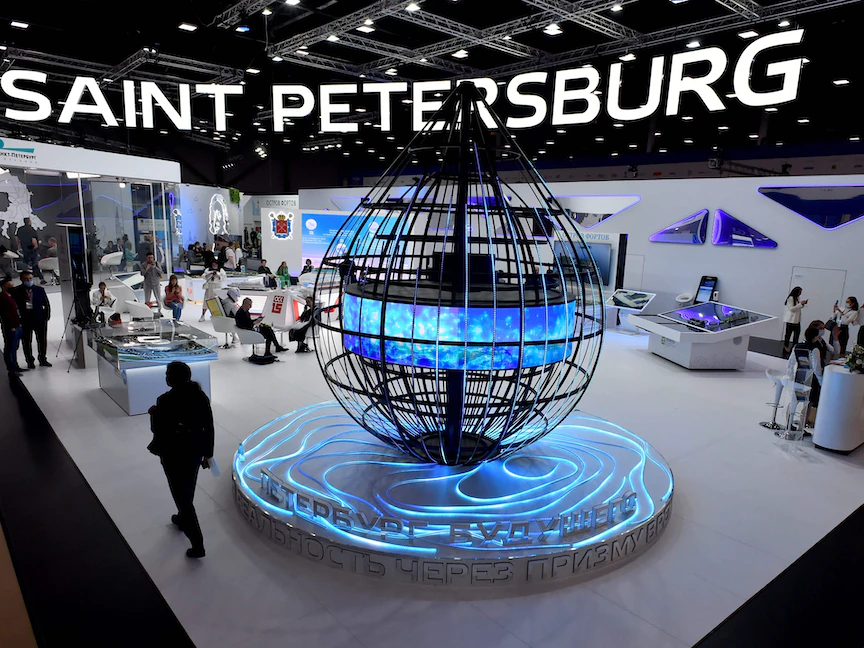 جانب من منتدى سان بطرسبرج الاقتصادي الدولي في روسيا- 15 يونيو 2022. - AFP