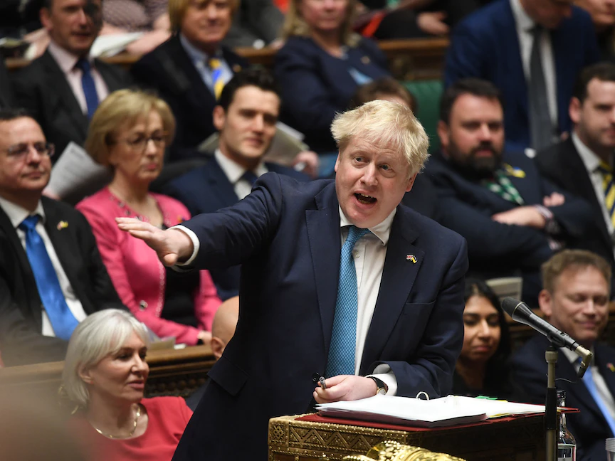 رئيس الوزراء البريطاني بوريس جونسون يتحدث خلال جلسة لمجلس العموم- 9 مارس 2022 - via REUTERS