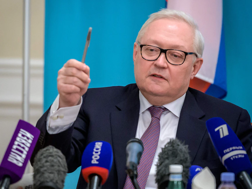 نائب وزير الخارجية الروسي سيرجي ريابكوف خلال مؤتمر صحافي في جنيف - 10 يناير 2022 - AFP