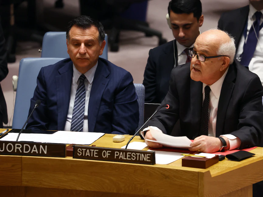 مندوبا فلسطين والأردن في مجلس الأمن الدولي. نيويورك. 05 يناير 2022 - REUTERS