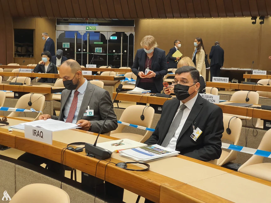 وزير الموارد المائية العراقي مهدي رشيد الحمداني خلال الجلسة الاستثنائية رفيعة المستوى لمؤتمر الأطراف التاسع لاتفاقية المياه/ هلسنكي 1992 في جنيف - وكالة الأنباء العراقية