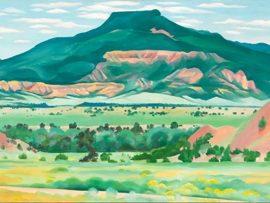 عمل فني اشتهرت به جورجيا أوكيف بعنوان "فناء منزلي الأمامي هضبة سيرو بيدرنال" (1941) - okeeffemuseum.org