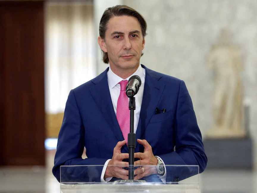 الوسيط الأميركي بمفاوضات ترسيم الحدود البحرية بين إسرائيل ولبنان آموس هوكستاين في قصر الرئاسة اللبنانية في بعبدا ببيروت. 1 أغسطس 2022 - AFP