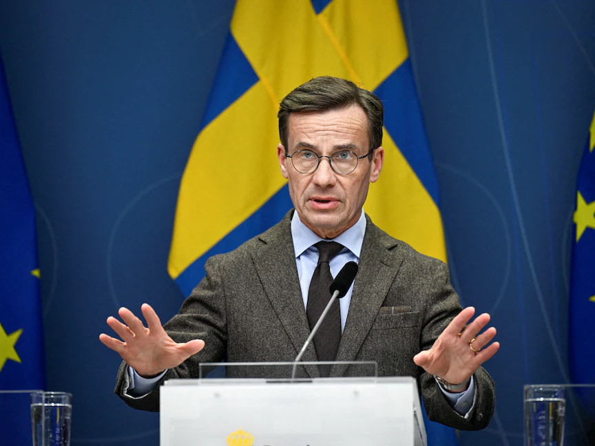 رئيس الوزراء السويدي أولف كريسترسون خلال مؤتمر صحافي حول الانضمام لـ"الناتو" في ستوكهولم. 24 يناير 2023 - via REUTERS