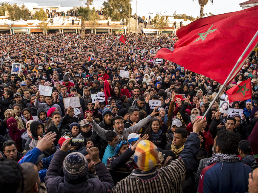 جانب من مظاهرة تطالب بالتنمية بمدينة جرادة جنوب شرقي المغرب، 26 ديسمبر 2017 - AFP