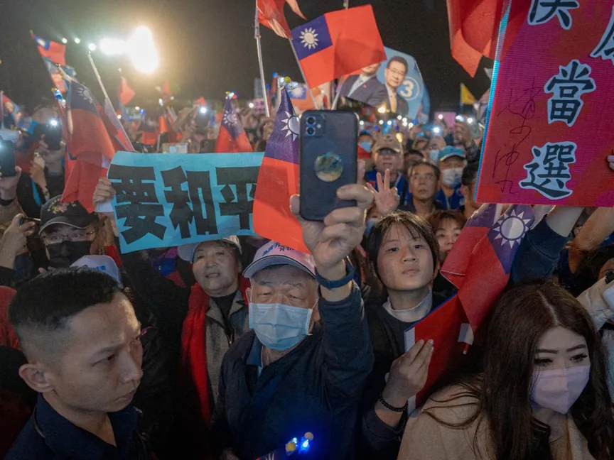 تجمع انتخابي لحزب الكومينتانج قبل الانتخابات الرئاسية المقرر إجراؤها في 13 يناير، تايتشونج، تايوان، 8 يناير 2024- - afp
