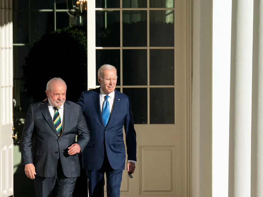 الرئيس الأميركي جو بايدن يستقبل نظيره البرازيلي لويس إيناسيو لولا دا سيلفا في البيت الأبيض بواشنطن- 10 فبراير 2023 - REUTERS