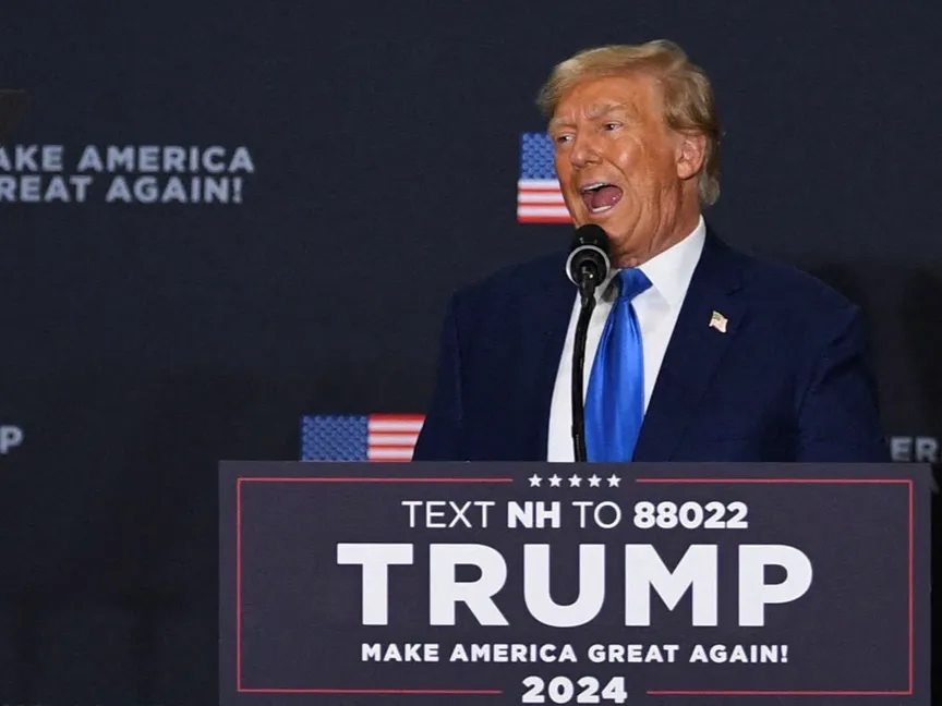 الرئيس الأميركي السابق دونالد ترمب يتحدث خلال تجمع لأنصاره في ولاية نيو هامبشاير. 23 أكتوبر 2023 - Reuters