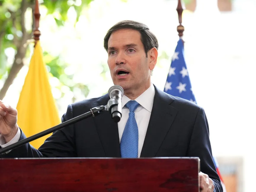 وزير الخارجية الأميركي ماركو روبيو خلال مؤتمر صحافي في العاصمة الإكوادورية كيتو. 4 سبتمبر 2025 - REUTERS