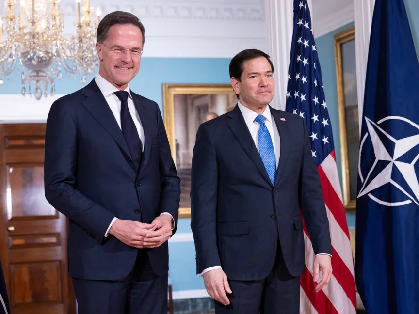 وزير الخارجية الأميركي ماركو روبيو يستقبل الأمين العام لحلف الناتو مارك روته في واشنطن. 8 أبريل 2026 - Reuters