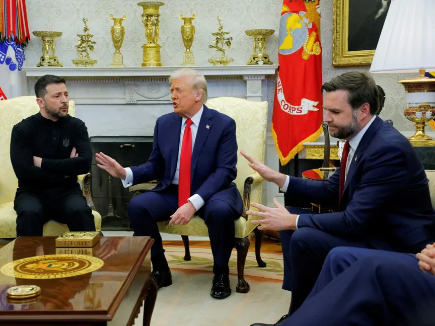 الرئيس الأميركي دونالد ترمب يوبخ نظيره الأوكراني فولوديمير زيلينسكي بالبيت الأبيض. 28 فبراير 2025 - REUTERS