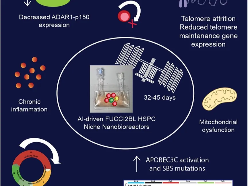 رسم يوضح أن الخلايا الجذعية في الفضاء تفقد بعضاً من قدرتها على تكوين خلايا جديدة سليمة - cell.com/cell-stem-cell
