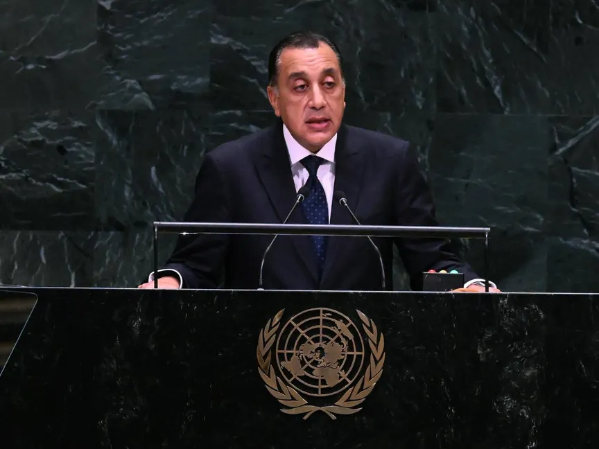 رئيس الوزراء المصري مصطفى مدبولي يلقي كلمة مصر أمام الجمعية العامة للأمم المتحدة في نيويورك، الولايات المتحدة، 25 سبتمبر 2026 - facebook/EgyptianCabinet/