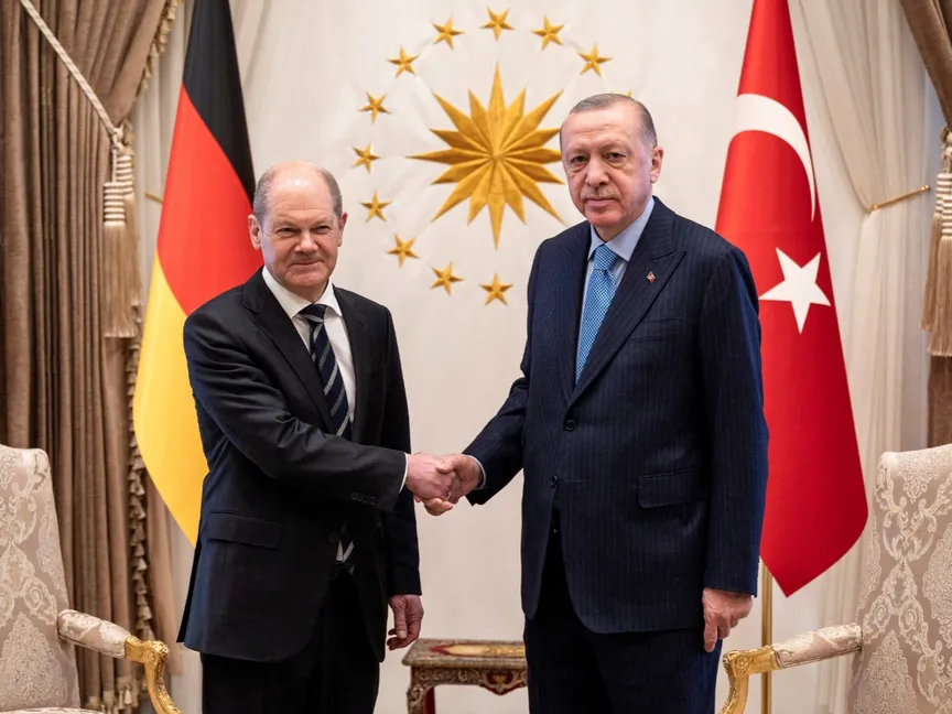 المستشار الألماني أولاف شولتز يلتقي الرئيس التركي رجب طيب أردوغان في أنقرة. 14 مارس 2022 - رويترز