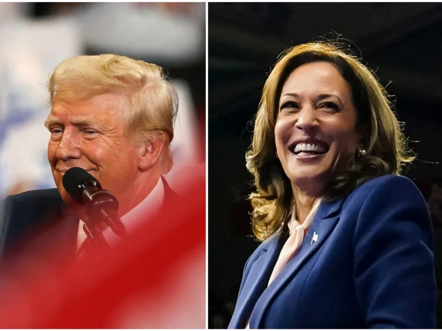 صورة مركبة للمرشح الرئاسي الجمهوري والرئيس الأميركي السابق دونالد ترمب ونظيرته الديمقراطية ونائبة الرئيس كامالا هاريس. أغسطس 2024 - REUTERS