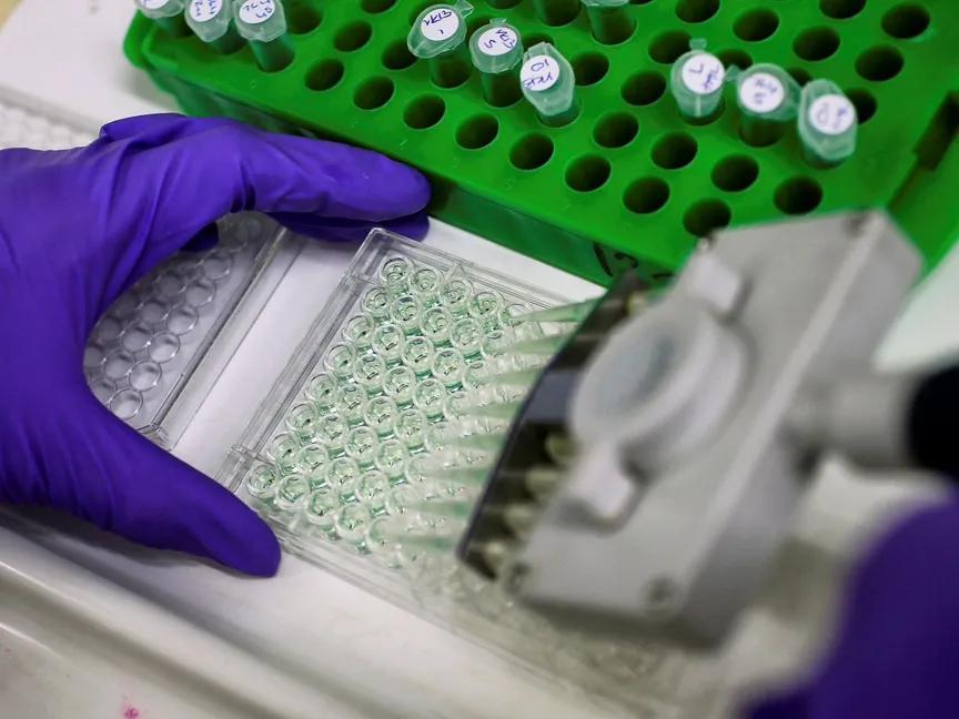 عينات تخضع للتحليل في مختبر معهد أبحاث السرطان بساتون في بريطانيا. 15 يوليو 2013 - REUTERS