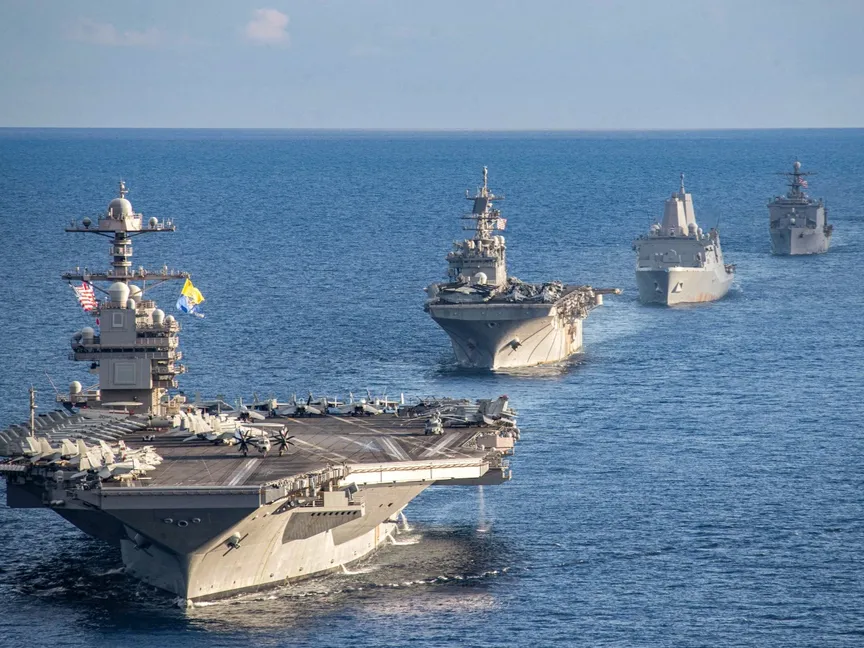حاملة الطائرات الهجومية جيرالد فورد والسفن المرافقة لها تبحر في البحر المتوسط. 31 ديسمبر 2023 - AFP