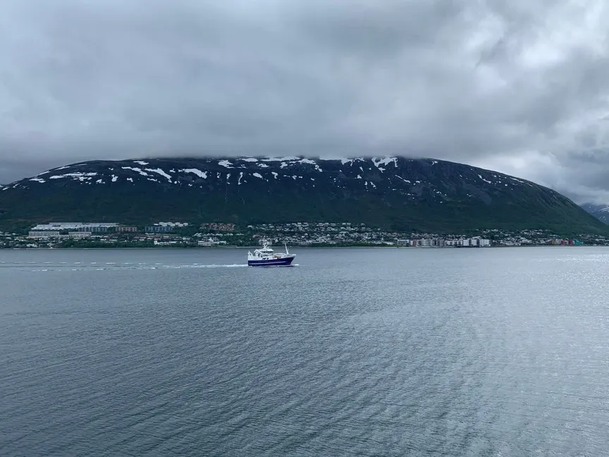 قارب يضم عدد من من العلماء التابعين للناتو في مياه القطب الشمالي خلال تتبعهم سفينة روسية. 7 يونيو 2024 - AFP