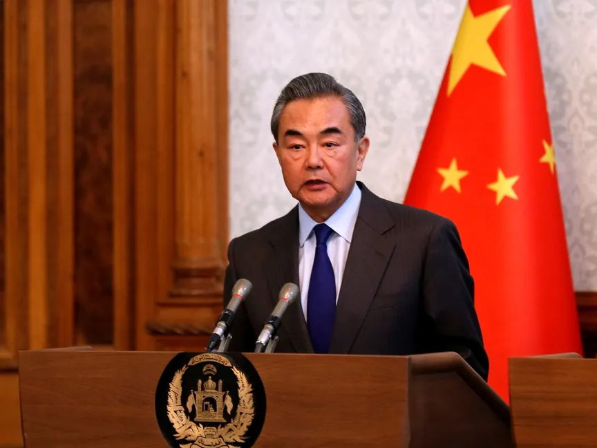 وزير الخارجية الصيني وانج يي خلال مؤتمر صحافي في العاصمة الأفغانية كابول. 15 ديسمبر 2018 - REUTERS