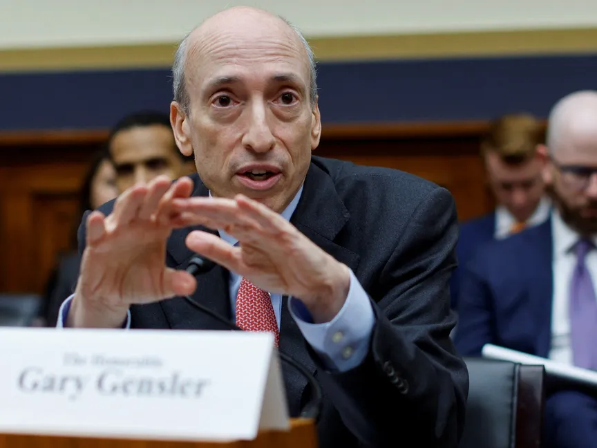مفوض هيئة الأوراق المالية والبورصات الأميركية SEC جاري جينسلر خلال جلسة استماع في الكونجرس الأميركي. 27 سبتمبر 2023 - Reuters