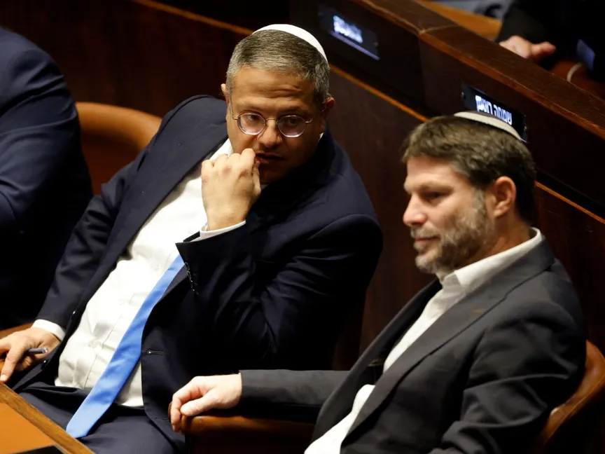 وزير المالية بتسلئيل سموتريتش ووزير الأمن الداخلي إيتمار بن جفير يحضران جلسة سابقة في الكنيست بالقدس. 29 ديسمبر 2022 - REUTERS