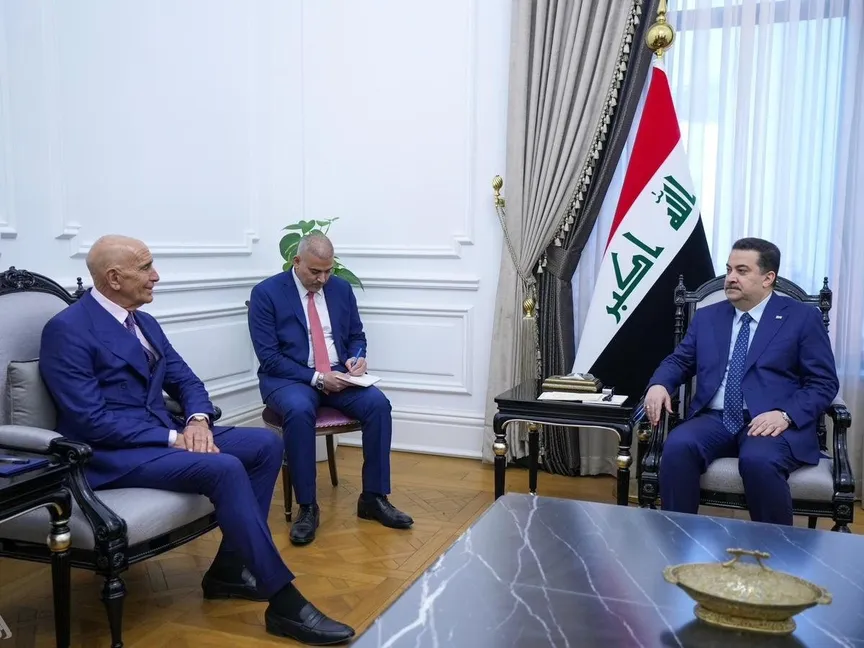 رئيس مجلس الوزراء العراقي محمد شياع السوداني يلتقي المبعوث الأميركي توم باراك في بغداد. 27 فبراير 2026 - واع